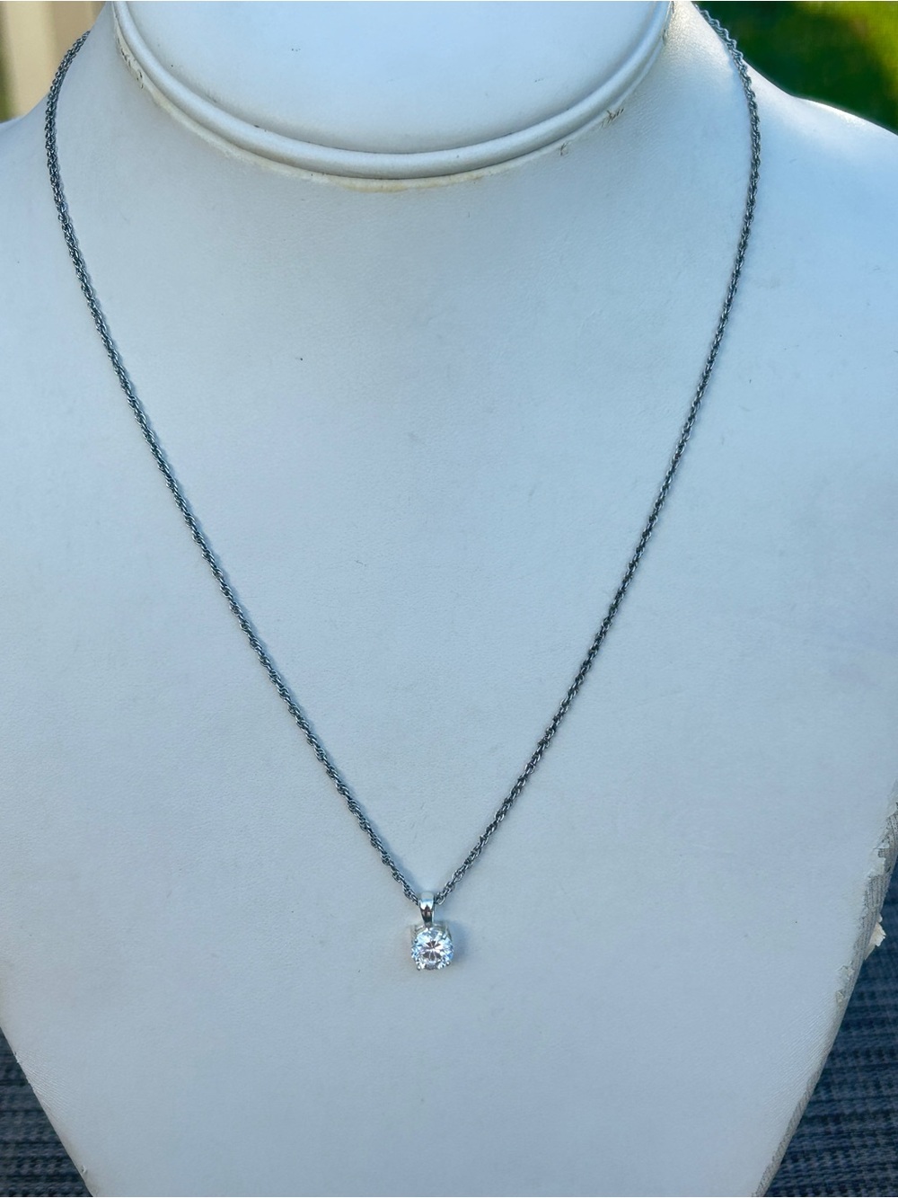 Silver Tone Sparkling Solitaire Pendant Necklace 18”